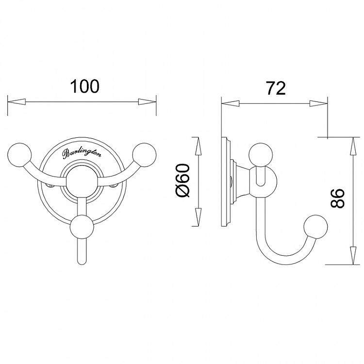Трёхрожковый крючок цвета хром Triple Hook Plated Brass