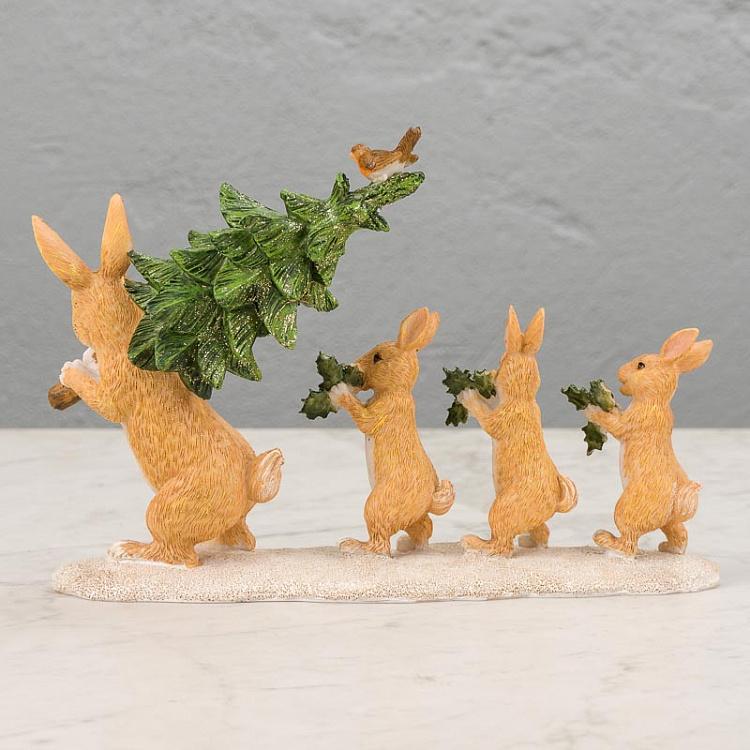 Статуэтка Рождественские зайцы с ёлками Xmas Rabbits With Trees 30 cm