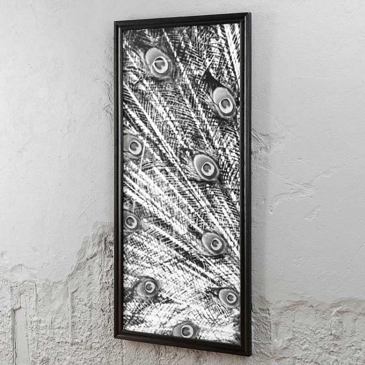 Панорамная картина-принт Хвост Павлина чёрно-белая, левая часть Animal Peacock Black White 1 Left