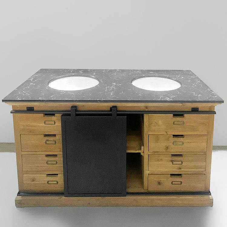 Тумба с двумя раковинами и раздвижной дверью Карелия Karelia Double Vanity With Sliding Iron Door DB