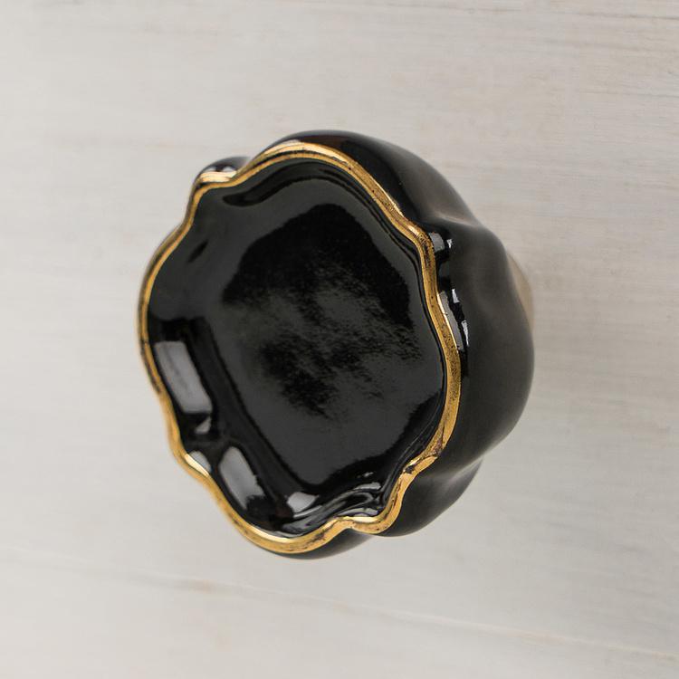 Керамическая мебельная ручка Четырёхлистник чёрный Quatrefoil Ceramic Knob Black