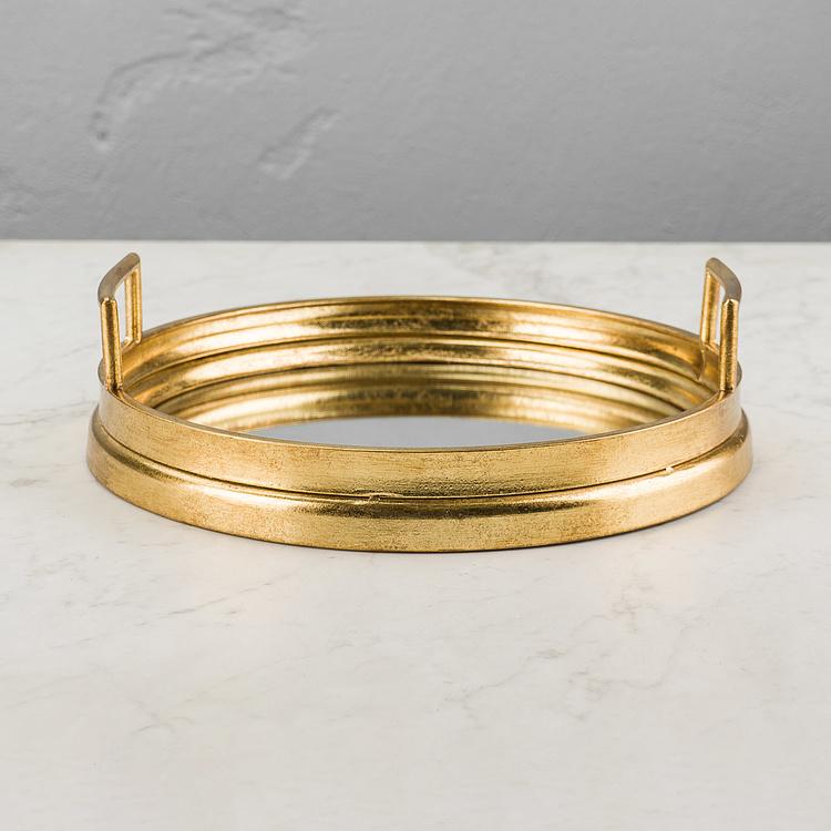 Круглый золотистый поднос с зеркалом и ручками 1 Tray Mirror Antique Gold 1