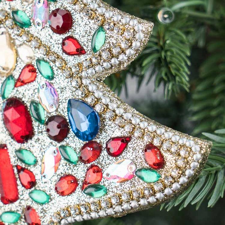 Ёлочная игрушка Золотистая ёлочка с разноцветными бусинами 1 Multi-Colored Christmas Tree Pendant 1 15 cm