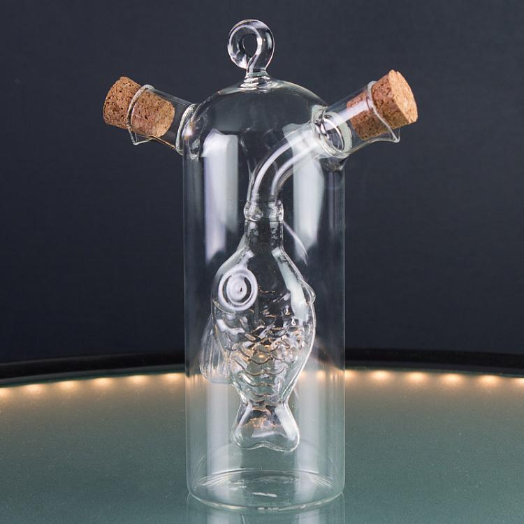 Стеклянная бутылка с рыбкой для масла и уксуса Oil And Vinegar With Fish In Glass