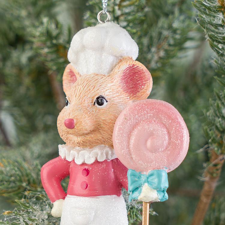 Набор из двух ёлочных игрушек Мыши-повара из Сладкого королевства Set Of 2 Candyland Chef Mice Pink Blue 9 cm