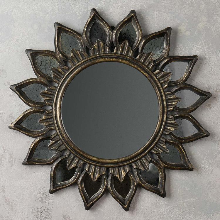 Круглое зеркало в деревянной раме в форме цветка Wooden Round Flower Mirror