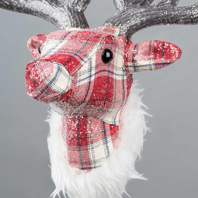 Верхушка на ёлку Голова оленя тартан Fabric Tartan Deer Head Tree Topper Red 33 cm