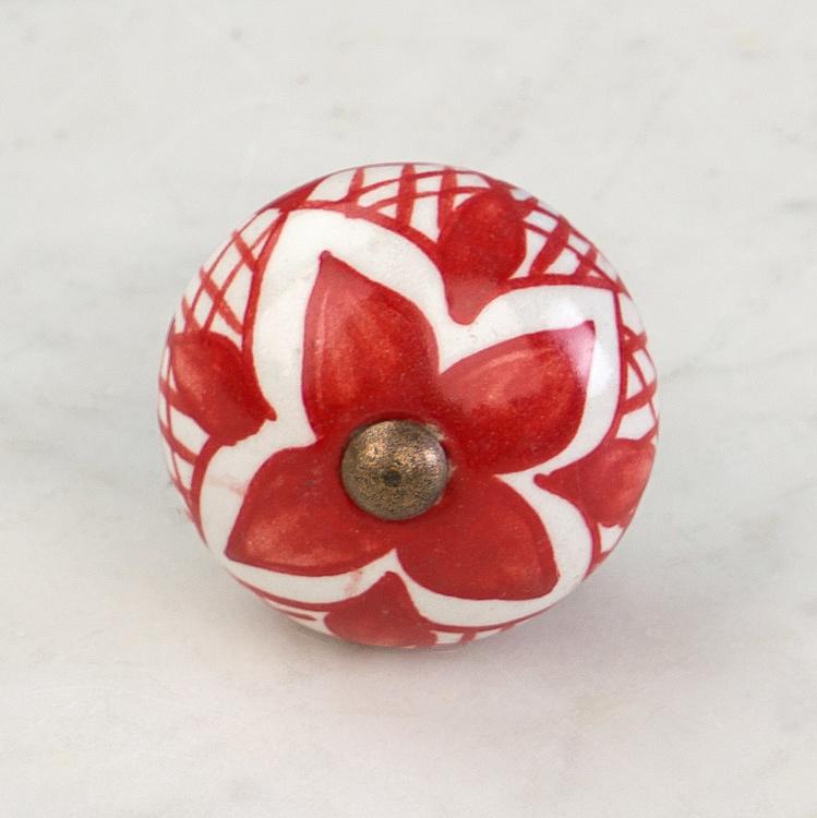 Керамическая мебельная ручка Красная колумбина Red Columbine Floral Ceramic Knob