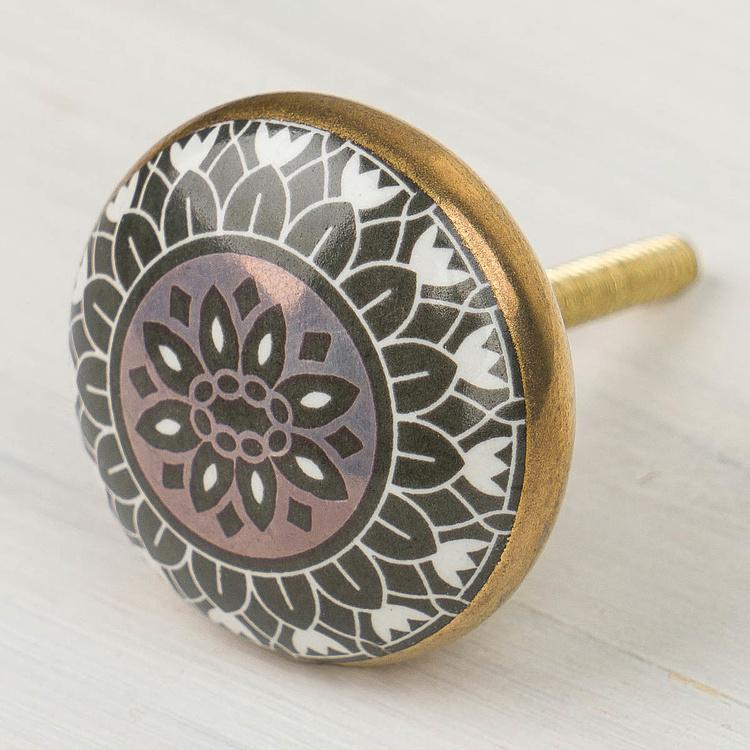 Керамическая мебельная ручка Золотой подсолнух Gold Sunflower Ceramic Knob