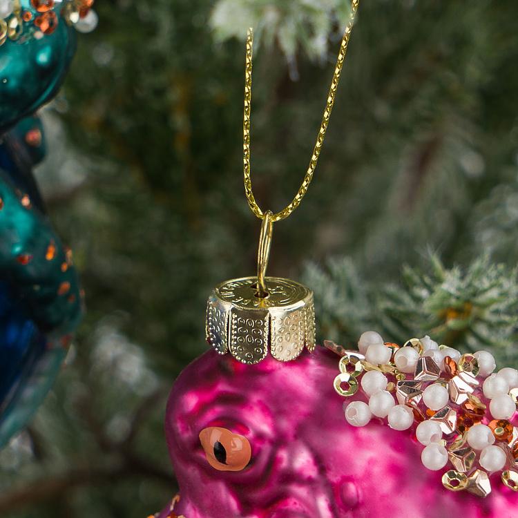 Набор из двух ёлочных игрушек Осьминоги на шарах Set Of 2 Glass Octopus On Ball Blue Pink 10,5 cm