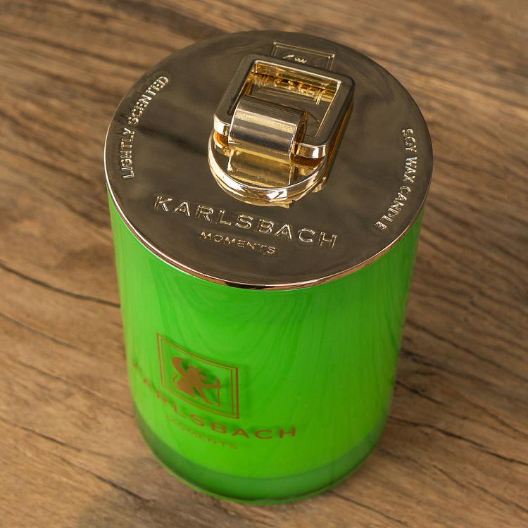 Аромасвеча в салатовом стакане с золотой крышкой Роза Aroma Candle In Light Green Glass With Gold Lid Rose