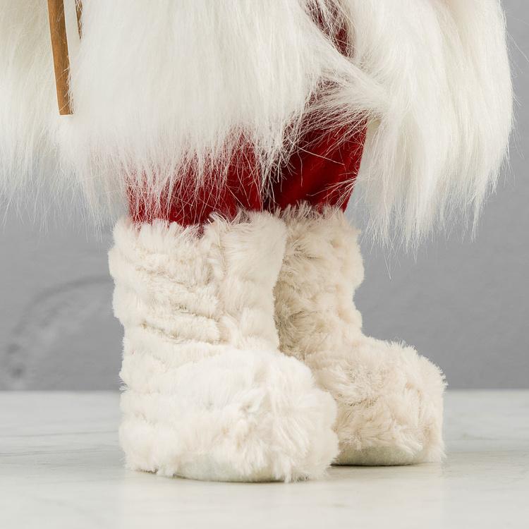 Новогодняя фигурка Лесной Санта в белой шубе и с лыжами Forest Santa Claus In White Fur Coat With Skis 48 cm