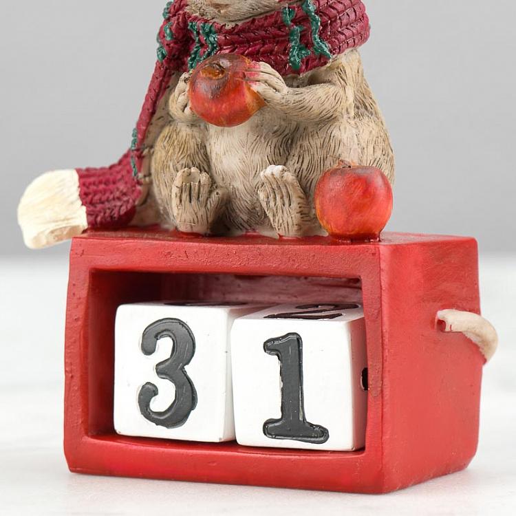 Новогодняя фигурка Мышка на календаре Xmas Mouse On Calendar Red 14,5 cm
