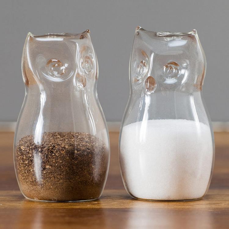 Набор для специй Совы Salt And Pepper Owls In Clear Glass