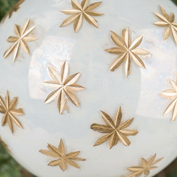 Ёлочная игрушка Белый шар с золотыми снежинками, M Gold Snowflakes Ball White 10 cm