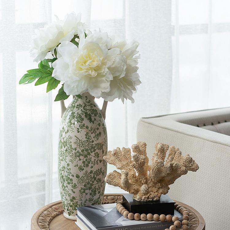 Ваза с узором из зелёных цветов и ручками высокая Flower Vase Tall Green