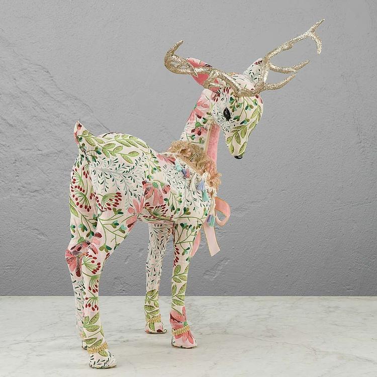 Статуэтка Олень с цветочным узором и золотыми рогами Floral Deer With Golden Horns