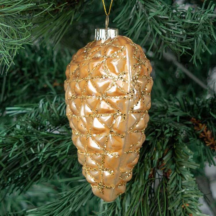 Ёлочная игрушка Текстурированное сердце 3D Glass Glitter 3D Textured Heart Gold 12 cm