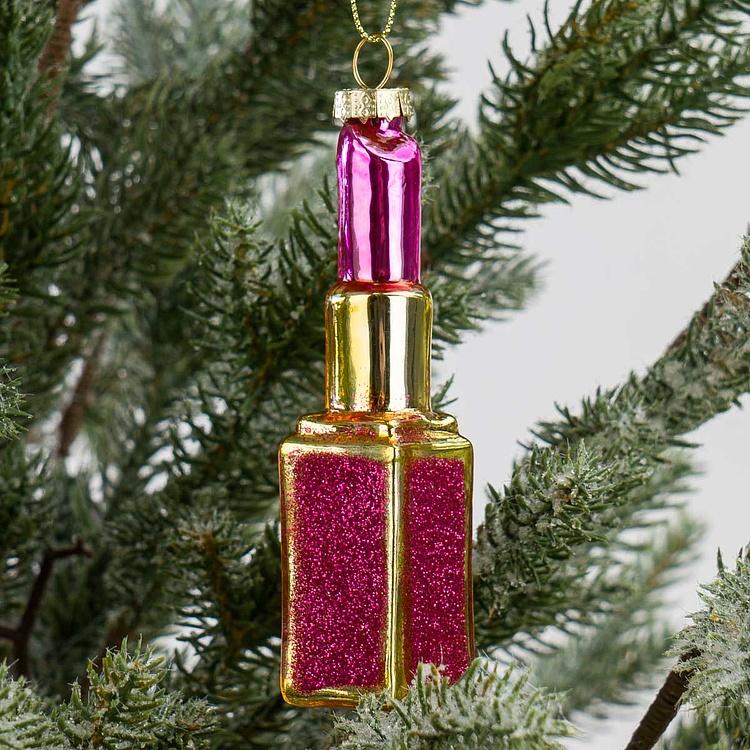 Набор из двух ёлочных игрушек Губные помады Set Of 2 Glass Lipsticks Gold Pink Black 11 cm