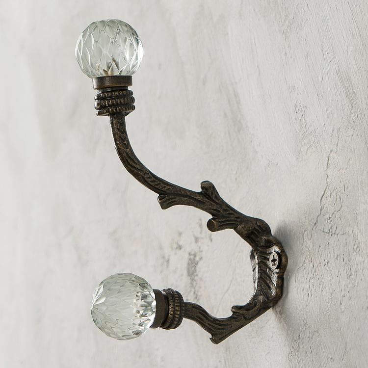 Двухрожковый крючок с хрустальными наконечниками Ветка Branch Crystal Glass Hook
