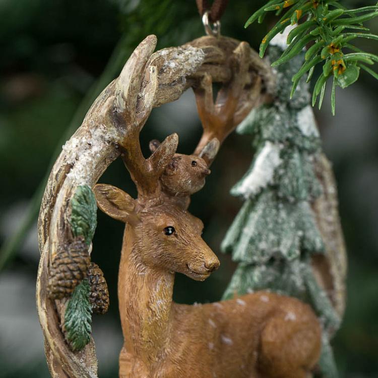 Набор из трёх ёлочных игрушек Олени и лиса в венке Set Of 3 Deers And Fox In Wreath 10 cm