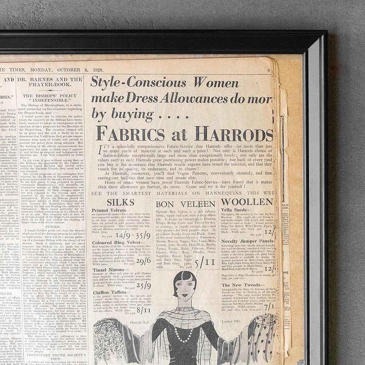 Винтажная газета в раме Таймс, 8 октября 1928 Vintage Times, Oct 8, 1928