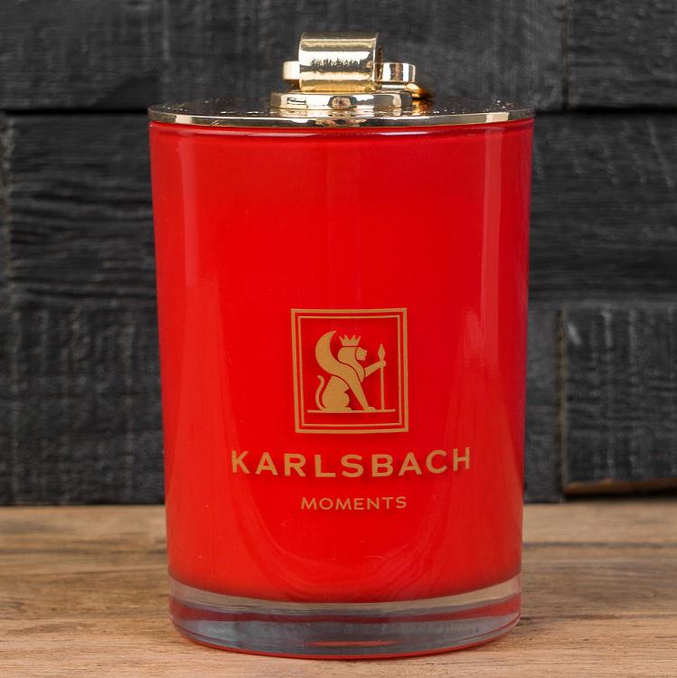 Аромасвеча в красном стакане с золотой крышкой Цветы апельсина Aroma Candle In Red Glass With Gold Lid Orange Blossoms
