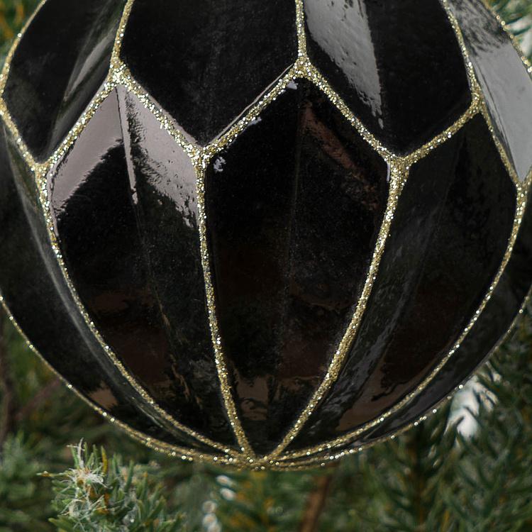 Ёлочная игрушка Чёрный многогранный шар Polygonal Ball Black 10 cm