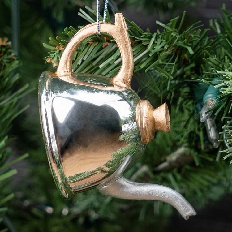 Ёлочная игрушка Серебряный чайник Glass Hanger Teapot Silver 10 cm