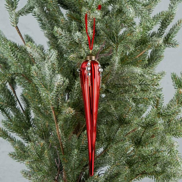 Ёлочная игрушка Красная сосулька Icicle Red 22 cm
