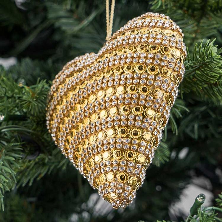Ёлочная игрушка Золотое сердце из кристаллов Heart With Crystals Gold 11 cm