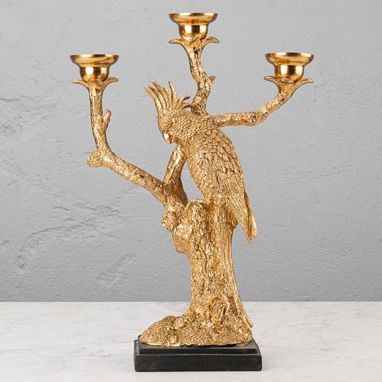 Золотой подсвечник на три свечи Попугай на ветке Golden Candle Holder Parrot On Branch