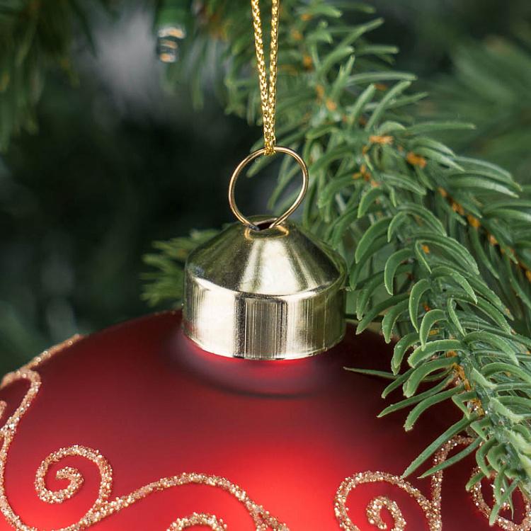 Ёлочная игрушка Красный шар с узором и стразами Pattern Ball Red 10 cm