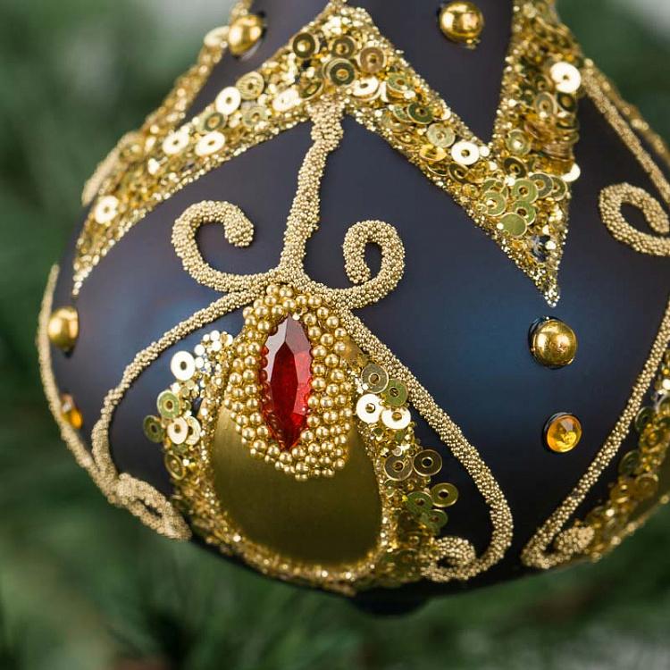 Ёлочная игрушка Синий кулон с золотым узором Pendant Blue Gold 13 cm