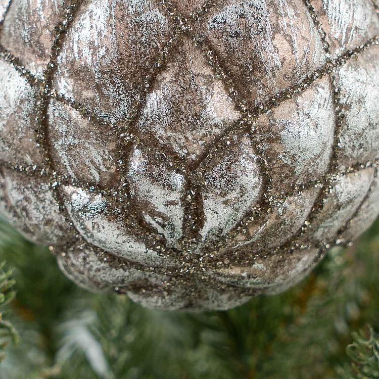 Ёлочная игрушка Винтажно-серебристый шар, M Aged Multifaceted Ball Silver 10 cm