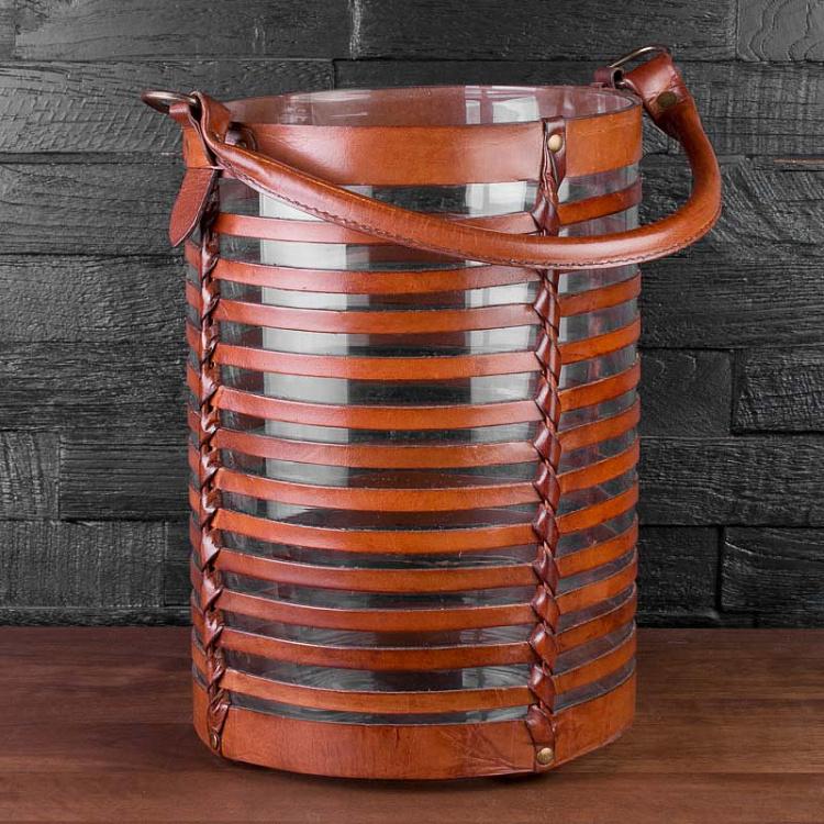 Кожаный подсвечник, M Medium Leather Weaved Hurricane