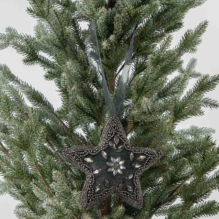 Ёлочная игрушка Серая бархатная звезда со стразами Beaded Hanger Star Grey Silver 20 cm