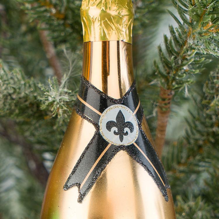 Набор из двух ёлочных игрушек Бутылки шампанского золотая и зелёная Set Of 2 Glass Champagne Bottles Gold Green 14 cm