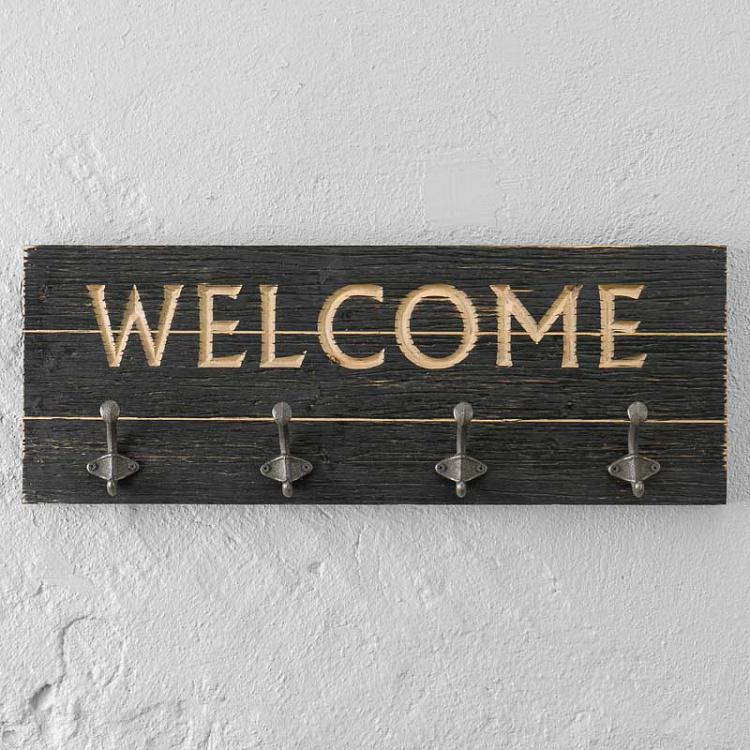 Четырёхместная настенная вешалка Добро пожаловать Welcome Coat Holder With 4 Hooks
