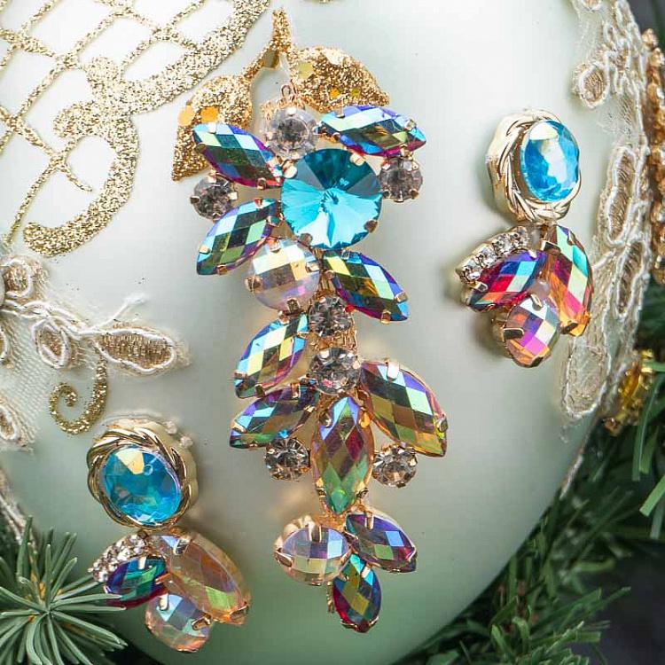 Ёлочная игрушка Яйцо со стразами Glass Fabric Jewel Kings Egg White/Blue 20,5 cm