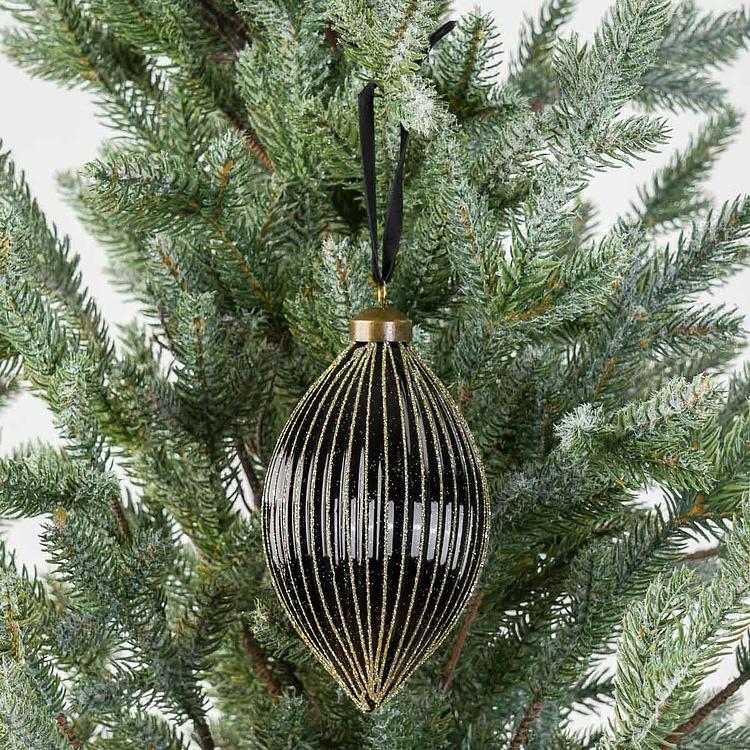 Ёлочная игрушка в форме Чёрной многогранной шишки Polygonal Cone Ball Black 15 cm