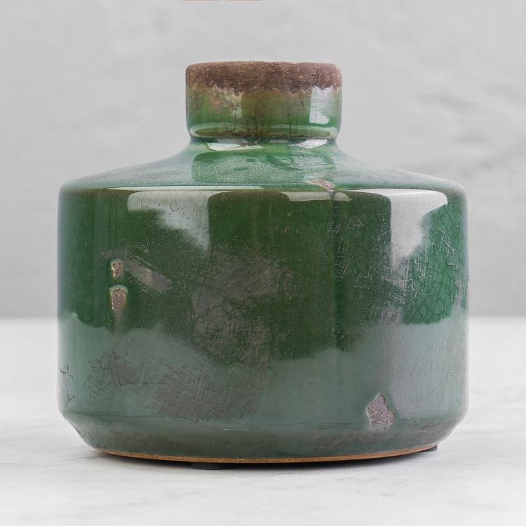 Широкая оливковая керамическая мини-ваза Бутыль Bottle Vase Olive Green Wide
