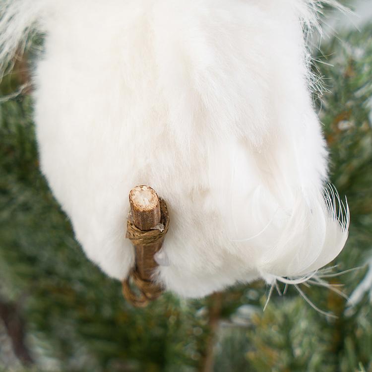 Набор из двух ёлочных игрушек Белые пушистые совы Set Of 2 Furry Owls White 11 cm