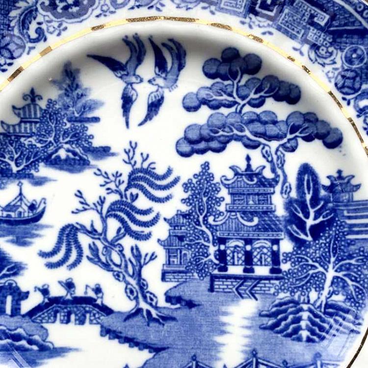 Винтажная тарелка белая с голубым мотивом 12, M Vintage Plate Blue White Medium 12