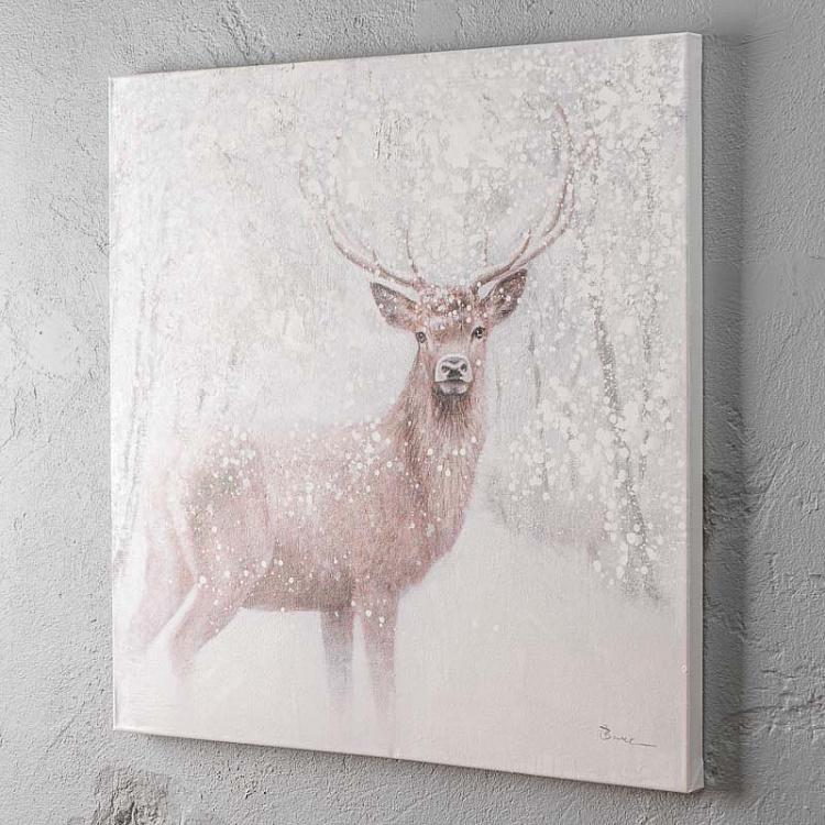 Картина акрилом на холсте Олень на снегу Canvas Acrylic Painting Deer In Snow