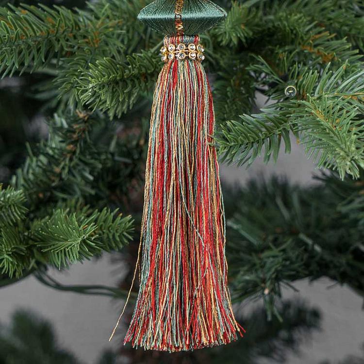 Новогодняя подвеска Зелёно-красно-жёлтый кулон с кисточкой Pendant With Tassel Green Red Yellow 20 cm