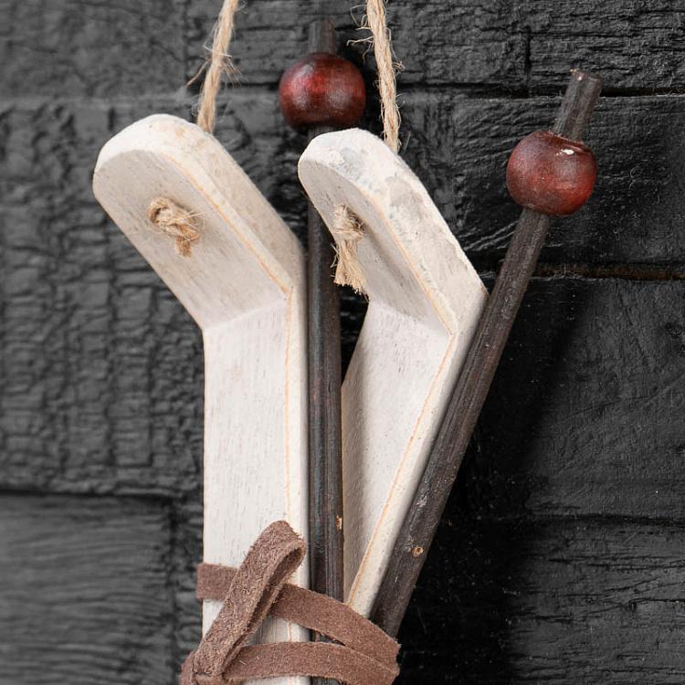 Подвесное украшение Белые лыжи Hanging Wooden White Ski 13 cm