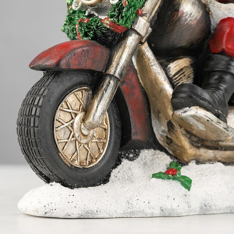 Новогодняя фигурка с подсветкой Санта на мотоцикле Led Santa With Motorbike Red 30 cm