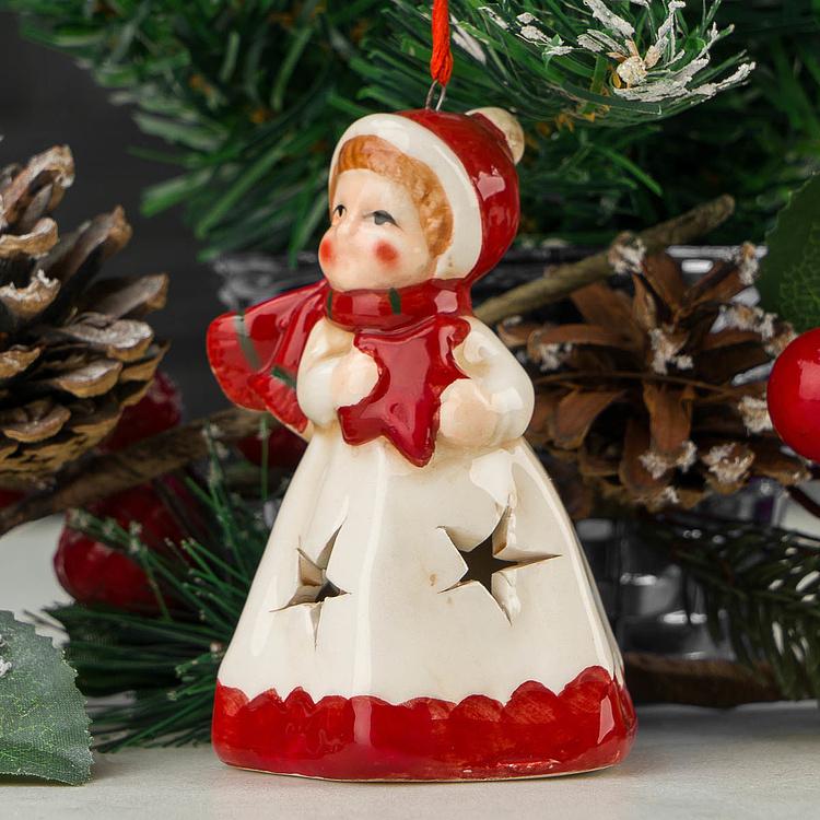 Новогодняя керамическая фигурка с подсветкой Ангел Ceramic White Angel With Lights 9 cm