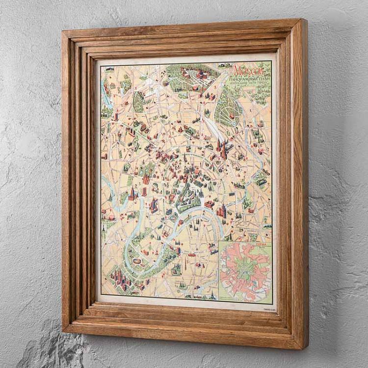 Картина-принт Карта Москвы, рама из высветленного дуба Classic Map Moscow, Weathered Oak